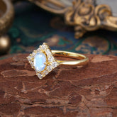 1 Carat Oval Cut Vintage Cluster Moonstone Engagement Ring